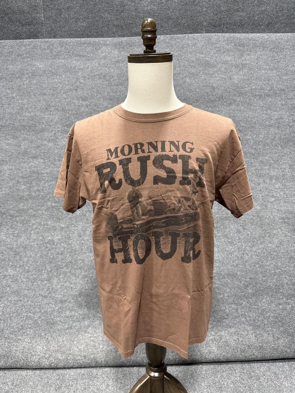 Morning Rush Hour Shirt Mens Large Brown Fishing Boat Graphic T-Shirt Tee